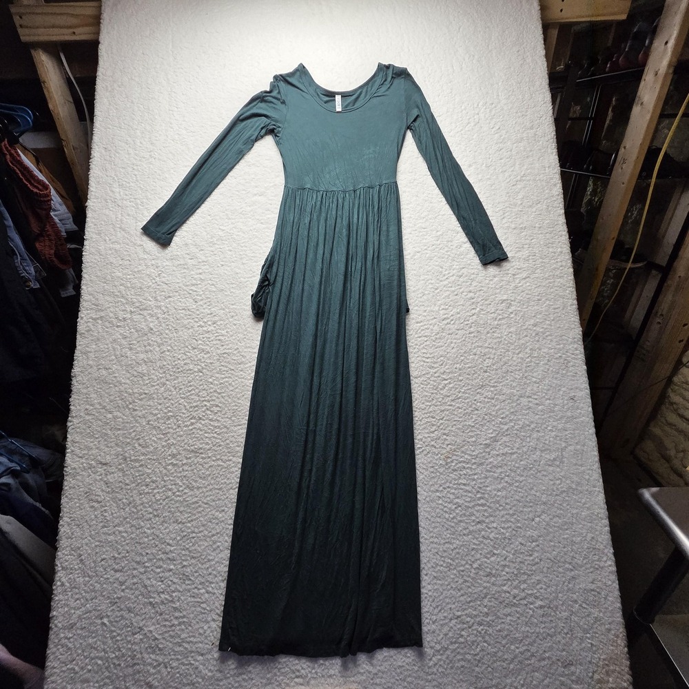 VIISHOW Dress Womens XS Green Jersey Maxi Long‎ Sleeve Scoop Neck Pockets Casual